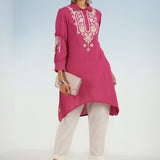 Pink Kurti with Embroidery and Gathered Cuff