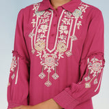 Pink Kurti with Embroidery and Gathered Cuff