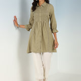 Green A Line Tunic with Smocking Front and Classic Collar