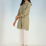 Green A Line Tunic with Smocking Front and Classic Collar