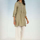 Green A Line Tunic with Smocking Front and Classic Collar