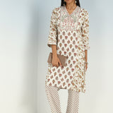 Ivory Modal Printed Kurta Set with side Paneled Design