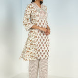 Ivory Modal Printed Kurta Set with side Paneled Design