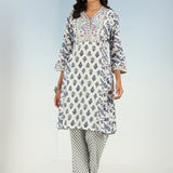 Purple Modal Printed Kurta Set with side Paneled Design