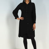 Black Kurti with Curved Hem and Pleated Sleeves