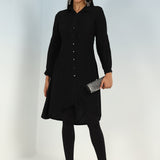 Black Kurti with Curved Hem and Pleated Sleeves