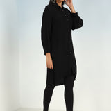 Black Kurti with Curved Hem and Pleated Sleeves