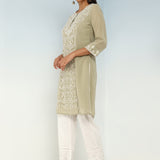 Solid Green Round Neck kurti with Sequins Work