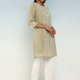 Solid Green Round Neck kurti with Sequins Work