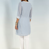 Solid Spa Blue Round Neck Kurti with Sequins Work