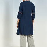 Solid Navy Blue Tunic with Stylish Gathered Sleeve