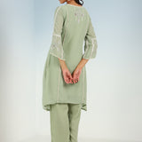 Green Sequined Kurta Set with Flared Asymmetric Hem