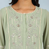 Green Sequined Kurta Set with Flared Asymmetric Hem