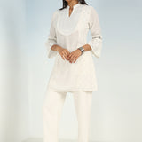 Ivory Short Tunic with Mirror Work and Bell Sleeves