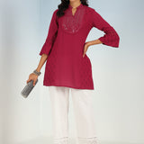 Rose Short Tunic with Mirror Work and Bell Sleeves