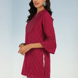 Rose Short Tunic with Mirror Work and Bell Sleeves