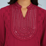 Rose Short Tunic with Mirror Work and Bell Sleeves