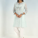 Spa Blue Rachael Kurti with Keyhole Neck