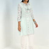 Spa Blue Rachael Kurti with Keyhole Neck