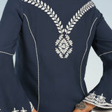 Grey kurti with Dori work and Bell Sleeves