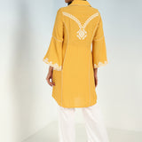 Yellow kurti with Dori work and Bell Sleeves