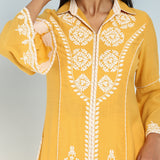 Yellow kurti with Dori work and Bell Sleeves