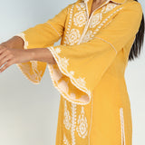 Yellow kurti with Dori work and Bell Sleeves