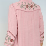 Pink Embroidered Tunic for Women with Classic Collar