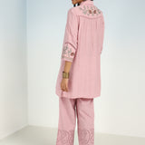 Pink Embroidered Tunic for Women with Classic Collar