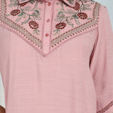 Pink Embroidered Tunic for Women with Classic Collar