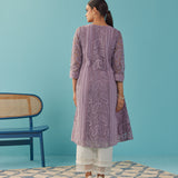 Purple A Line Kalidaar Raschel Dress with Tassels