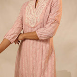 Peach Raschel Net Embroidered Kurti for Women