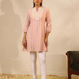 Peach Raschel Net Embroidered Kurti for Women