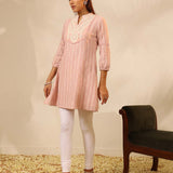 Peach Raschel Net Embroidered Kurti for Women