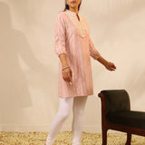 Peach Raschel Net Embroidered Kurti for Women