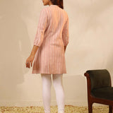 Peach Raschel Net Embroidered Kurti for Women