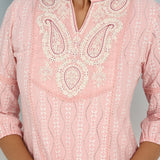 Pink Raschel Net Embroidered Kurti for Women