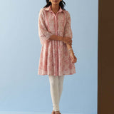 Pink Lace Collared Tunic for Women