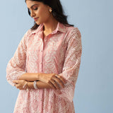 Pink Lace Collared Tunic for Women