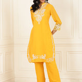 Bright Yellow Embroidered Georgette Kurta Set