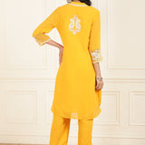 Bright Yellow Embroidered Georgette Kurta Set