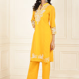 Bright Yellow Embroidered Georgette Kurta Set