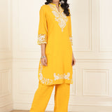 Bright Yellow Embroidered Georgette Kurta Set