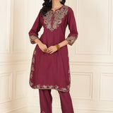 Pink Embroidered Chanderi Kurta Set