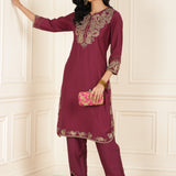 Pink Embroidered Chanderi Kurta Set