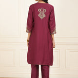 Pink Embroidered Chanderi Kurta Set