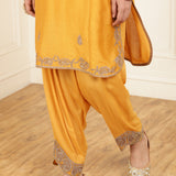 Mustard Embroidered Chanderi Kurta Set