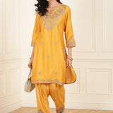 Mustard Embroidered Chanderi Kurta Set