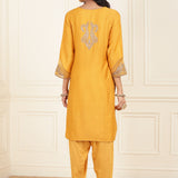 Mustard Embroidered Chanderi Kurta Set