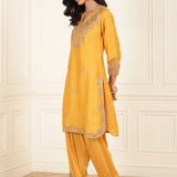 Mustard Embroidered Chanderi Kurta Set